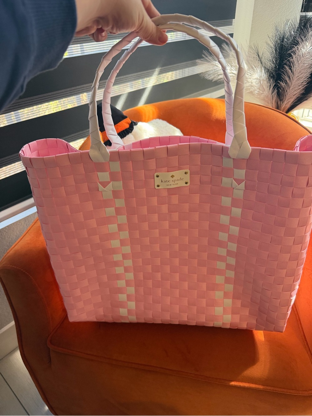 kate spade Pink Woven Tote with White Accents